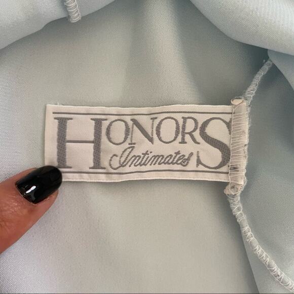 Vintage Honors Intimate Nightgown Satin Aqua Blue Sheer Lace Medium/Large - Picture 6 of 15